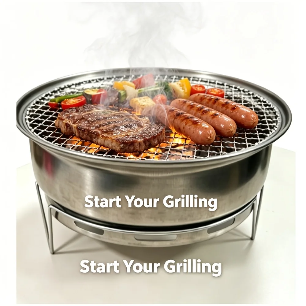 Multifunctional Portable Charcoal Grill, Outdoor BBQ Fire Pit Tea Boiler, Mini Carbon Stove for Camping Picnic Home Travel