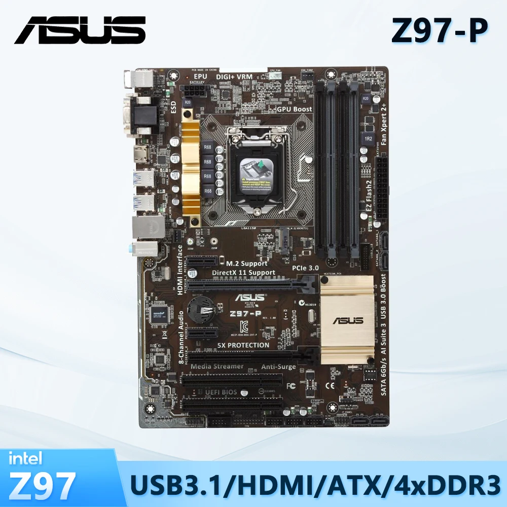 

ASUS Z97-P DDR3 Intel Z97 Motherboard LGA 1150 Socket Supports Core i3 4150 4170 i5 4570 4670 i7 4770 4790 ATX Used Mainboard