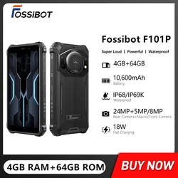 FOSSiBOT F101P Водонепроницаемый Прочный Android 12 смартфон с восьмиядерным процессором 4 Гб + 64 Гб 5,45 дюйма 10600 мАч 18 Вт Быстрая зарядка 24 МП 4G мобильный телефон