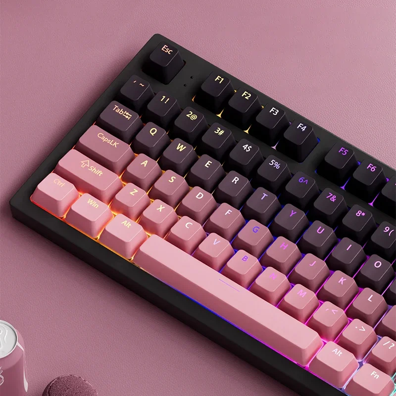 أغطية مفاتيح متدرجة لعام 2025 تتألق من خلال PBT OEM ملف تعريف علوي مطبوع مخصص مزدوج اللقطة لمفاتيح MX لوحة مفاتيح الألعاب 130 + أغطية المفاتيح