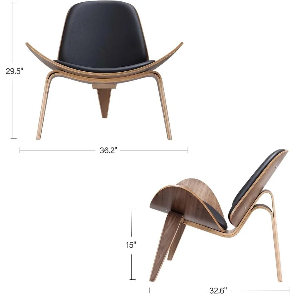 كرسي صالة حديث لمنتصف القرن، جلد PU، كراسي من الخشب الرقائقي ثلاثي القوائم بتصميم كلاسيكي من الخشب الصلب لغرفة المعيشة #3