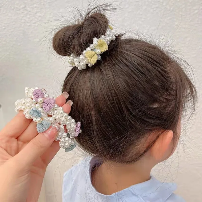 

Pearl Hair Ties New Style Delicate Bow Elastic Bands for Girls Non Damage High Elasticity Non Slip Soft Cute Ponytail Holders