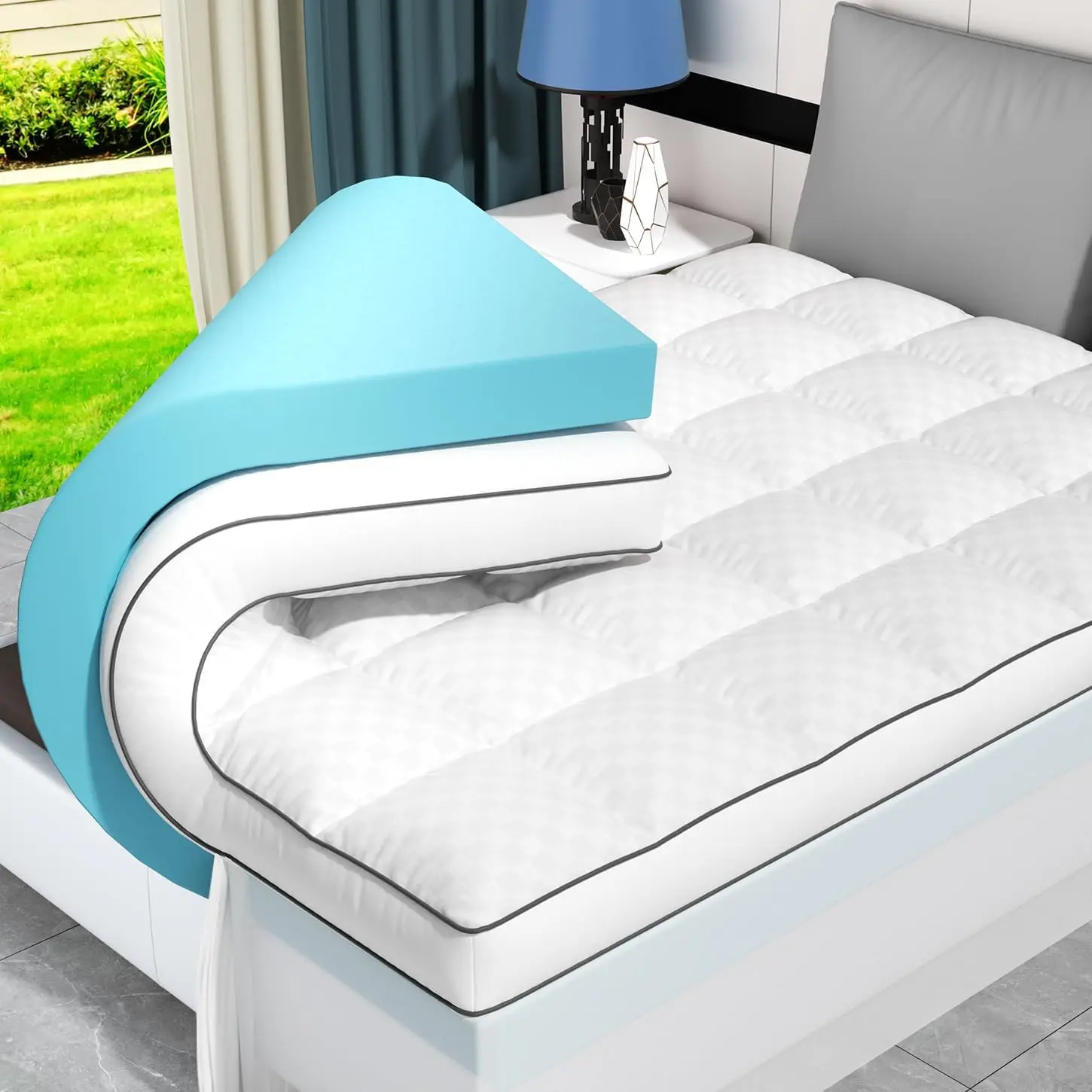 

4 Inch Memory Foam Mattress Topper King Size, Cooling Gel + Pillow Top, Deep Pocket, White