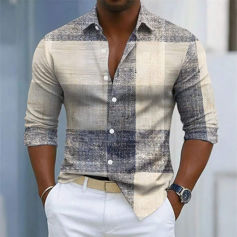 

Men's Geometric Color Block Grid Plaid Patterns Shirts Button Up Shirt Long Sleeve Fashion Casual Fall 3D Print Collared Shirts