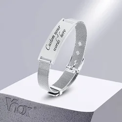 Vnox Free Custom ID Bracelets for Women Men, Adjustable Stainless Steel Mesh Bands Wristband, Personalized Gifts Jewelry
