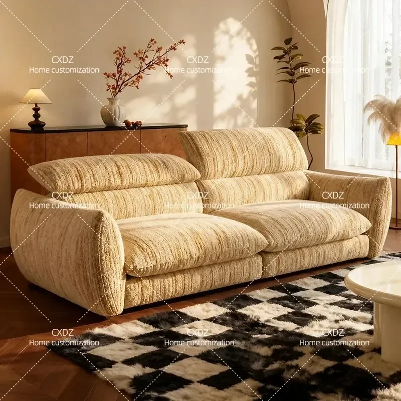Retro French Style Removable Washable Adjustable Headrest Cotton Linen Fabric Sofa High Backrest Straight Row Living Room