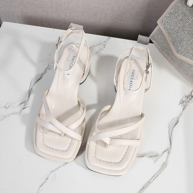 2024 Sandals Flip Flops Platform Large Size Suit Female Beige Low-Heeled Shoes With Strap All-Match New Corrective Big Black Low