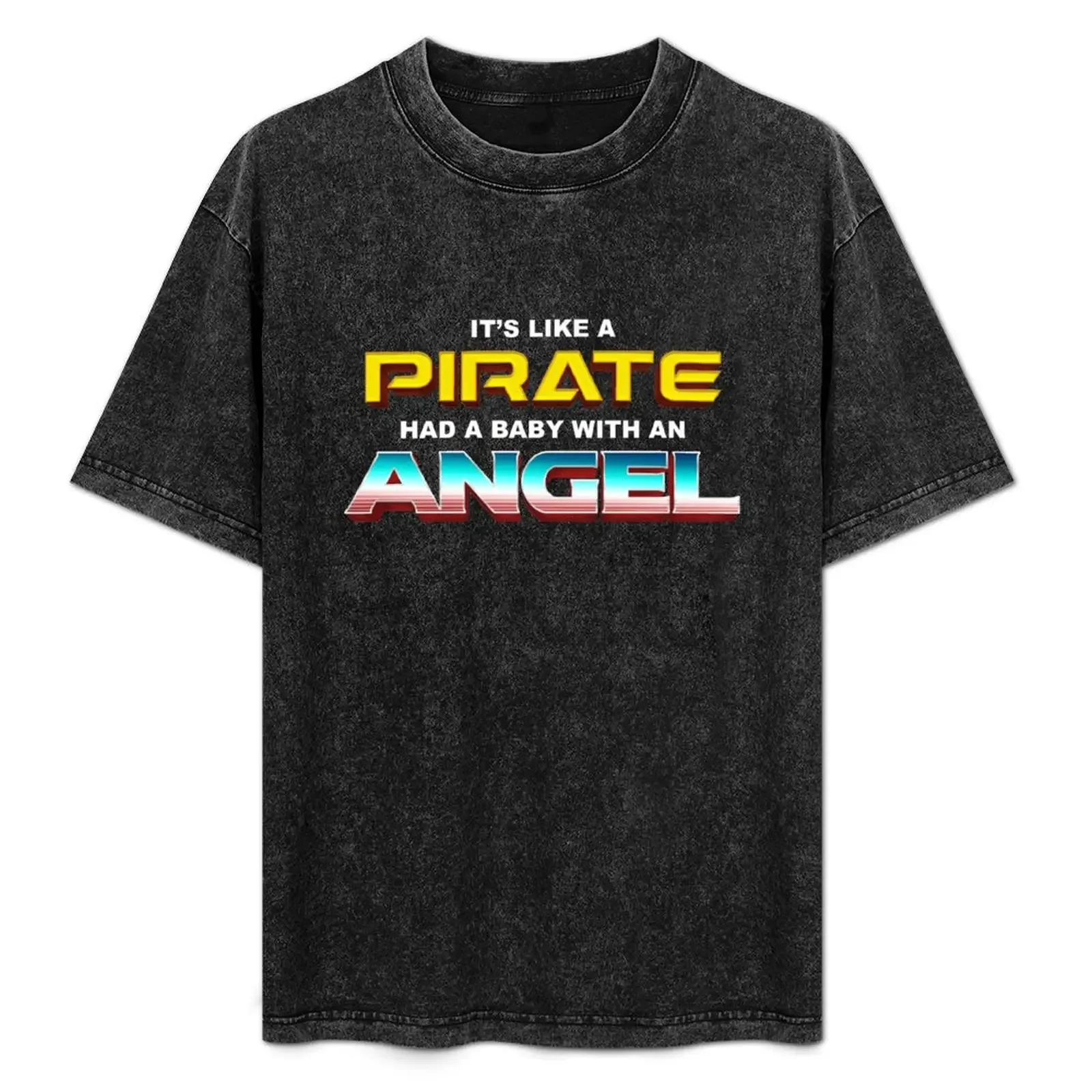 

It's like a Pirate had a baby with an Angel T-Shirt Simple Solid Color Crew Neck Tee