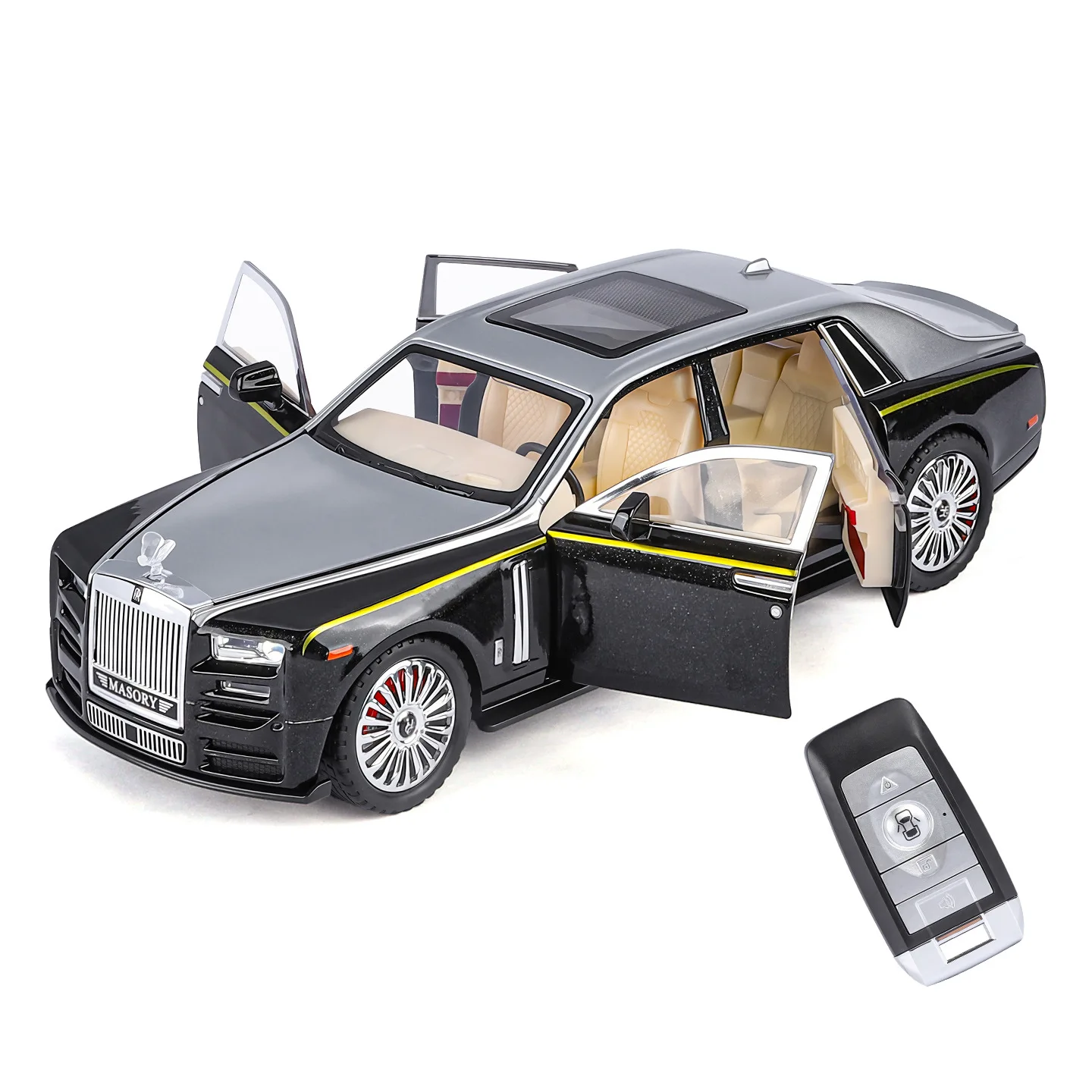 1:24 Rolls Phantom Model Remote Control Electric Door Colorful Starry Sky Roof Pull Back Sound Light Gift For Young Car Fans