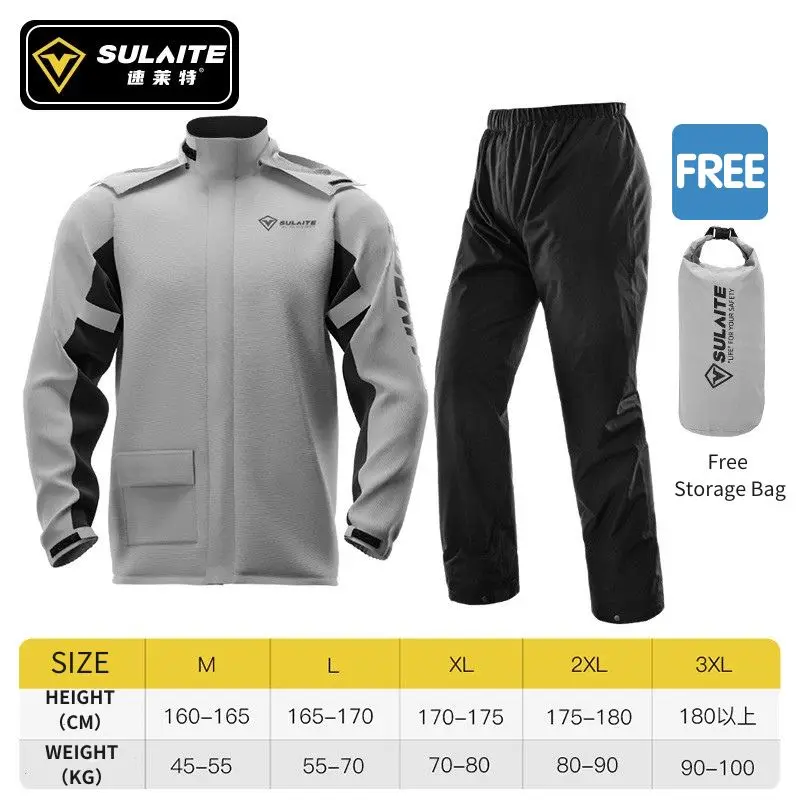 Sulaite Reflective Raincoat for Motorcyclist Lightweight Waterproof Motorcycle Rain Jacket Men Women Outdoor Biker Rain Gear