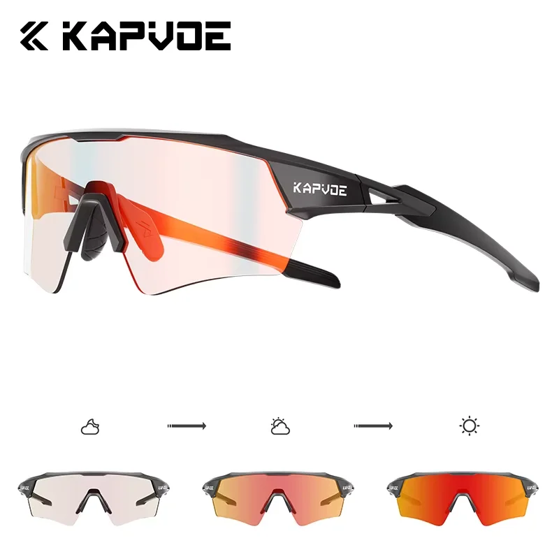 

Kapvoe Men MTB Outdoor Photochromic Cycling Sunglasses Sports New Riding Glasses UV400 Bicycle Eyewear Women Road Bike Goggles