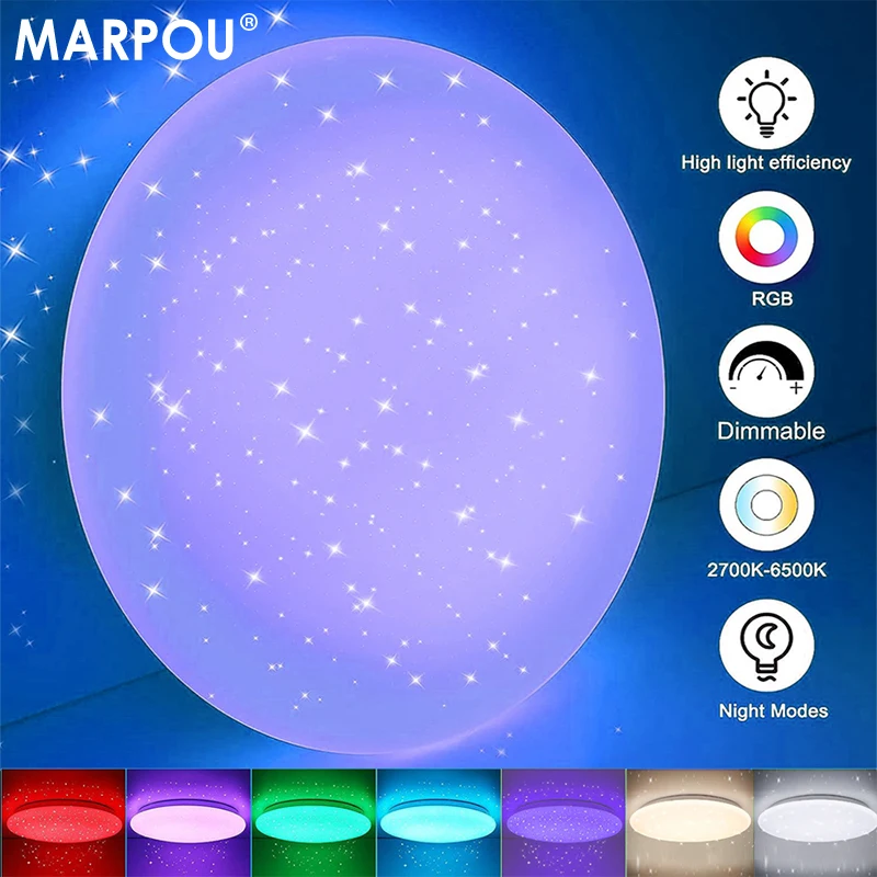 MARPOU Starry RGB Ceiling Light Smart LED Lights 24W for Living Room Remote Control 220V Party Bedroom Home Decoration Lustre