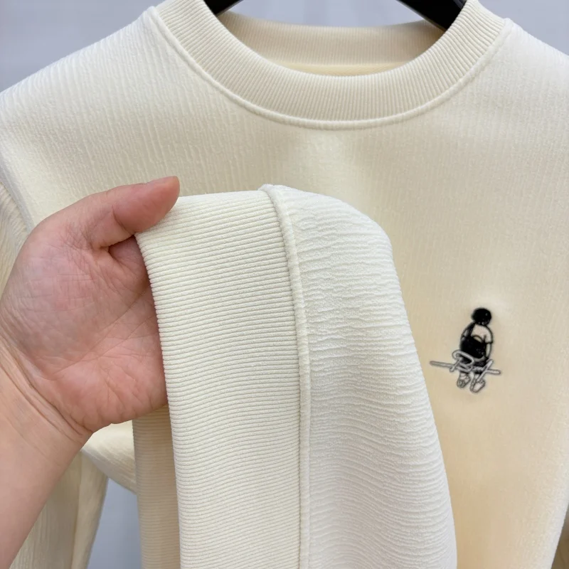 الفاخرة عالية الجودة رجل طويل الأكمام تريكو بيلينغ مقاومة الجولة الرقبة التطريز الصوف مبطن سميكة النباح نمط البلوز #4