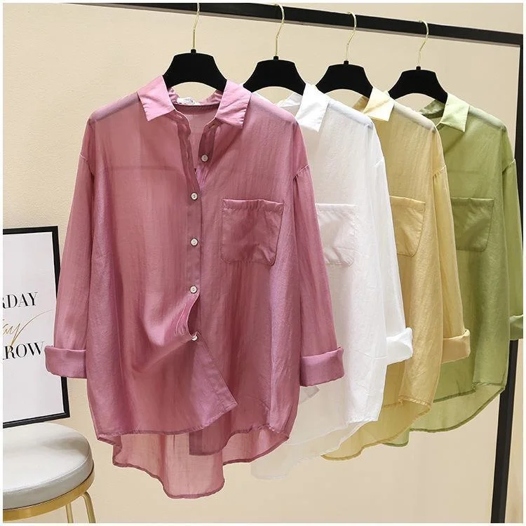 Shirt Women 2023 Summer Top Women's Shirt Thin Design Long Sleeved Vintage Clothes for Women Tops Shirts Blouses