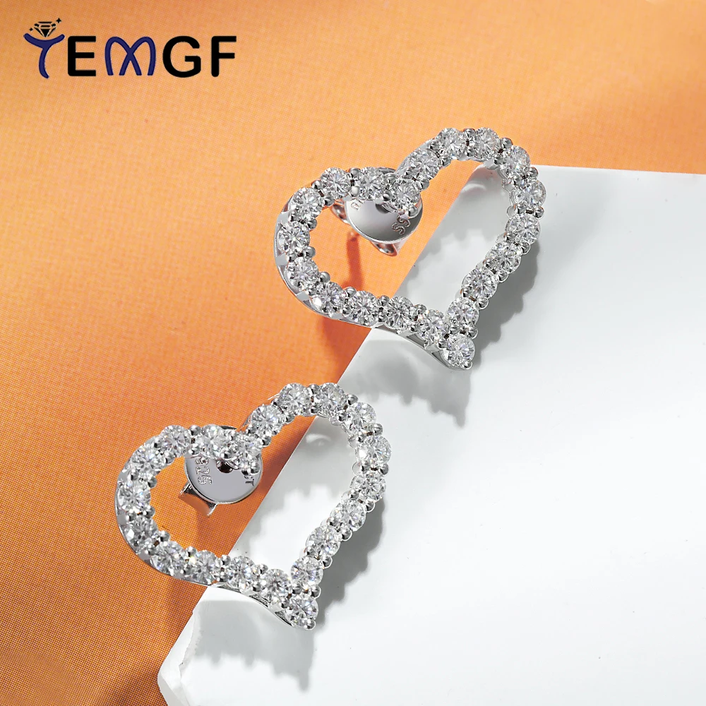 

TEMGF Full 1.5mm/2mm Moissanite Studs 925 Sterling Silver Love Shaped Design Earrings for Elegant Women Ear Sparkle Fine Jewelry