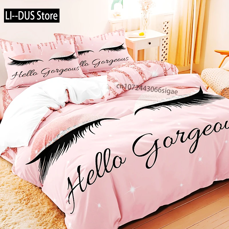 3-Piece Chic Eye Lash Pattern Duvet Cover Set Ultra Soft Texture For Wedding Anniversary Home Bedroom Or Guest Room Comfort