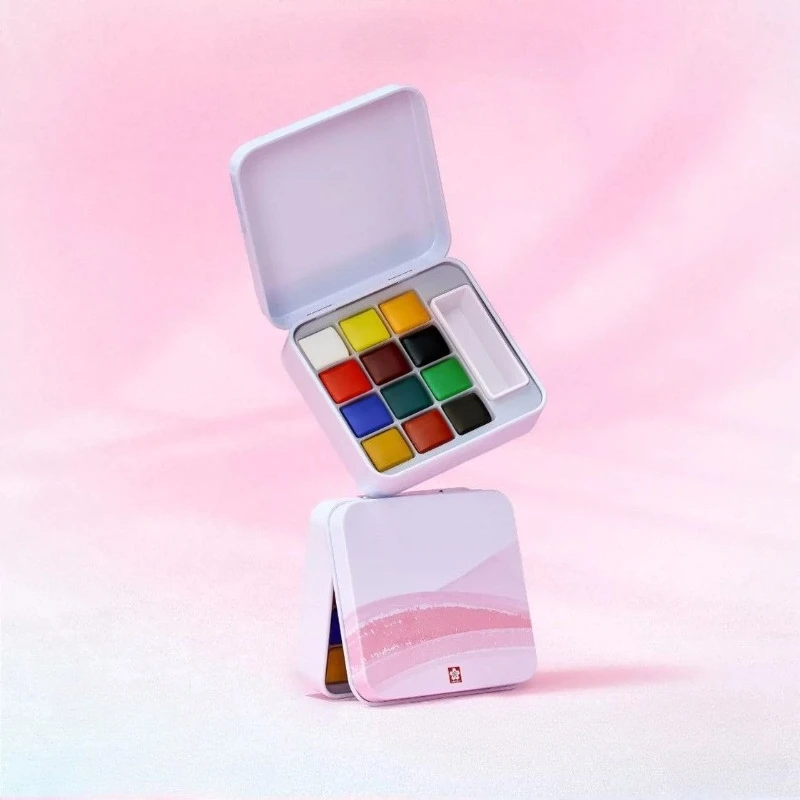 Sakura 12 Colors Solid Watercolor Paint Set Portable Iron Box Watercolor Pigment for Art Painting Sketching Art Supplies