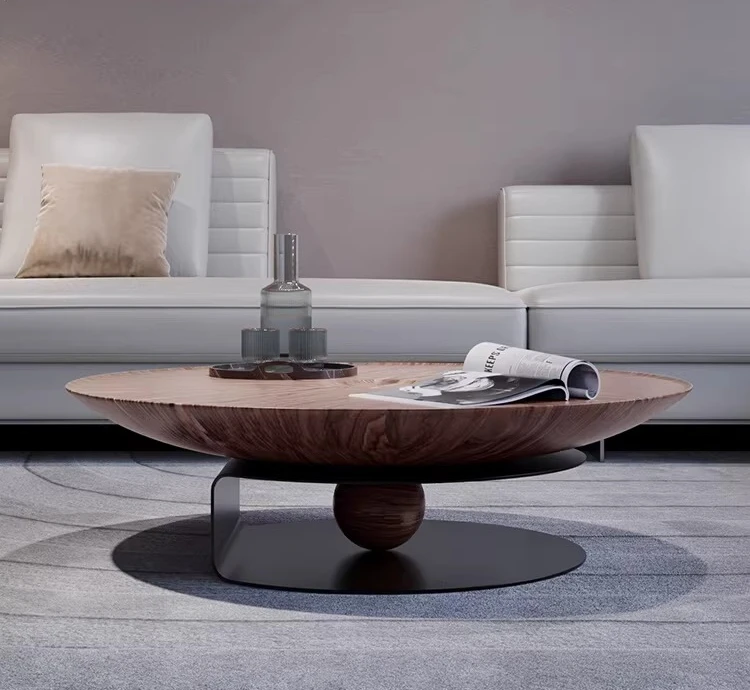 Modern simple small apartment Internet celebrity walnut round coffee table
