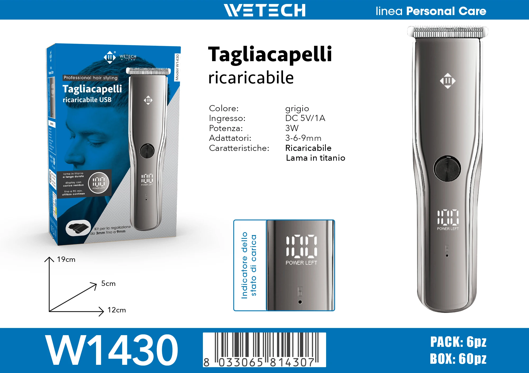 Tagliacapelli elettrico portatile ricaricabile, senza fili, per uomo, con pettine regolabile, ideale per tagliare la barba e i capelli, macchina professionale per parrucchieri, adatta all’uso