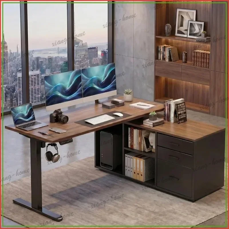 LD High Quality 47 Inch Real Wood Computer Desk Brown Writing Table with Sturdy Metal Legs for Home Office