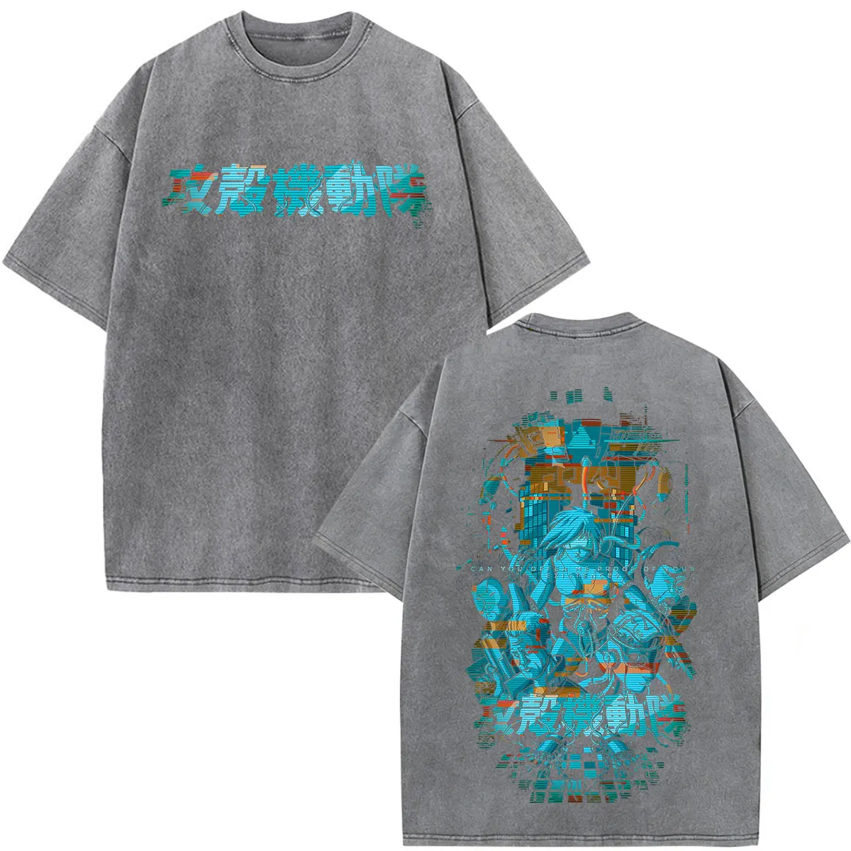 Anime Vintage Washed Ghost in The Shell Motoko Kusanagi T-Shirts Herren Damen Kleidung Mode Kurzarm Oversize T-Shirts – Detail 6