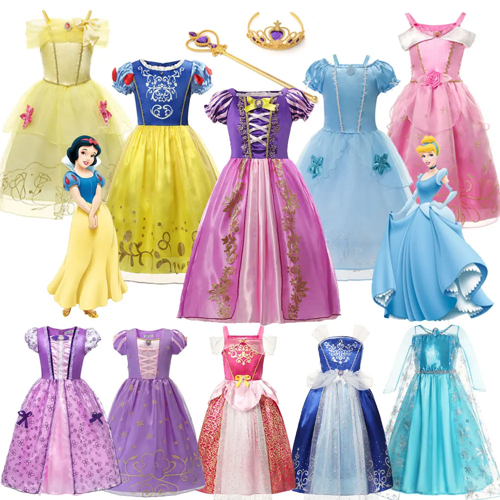 Vestido de princesa Disney para niñas, disfraz de Rapunzel, Elsa, Anna, Cenicienta, Halloween, fiesta de carnaval, ropa de fantasía para niños