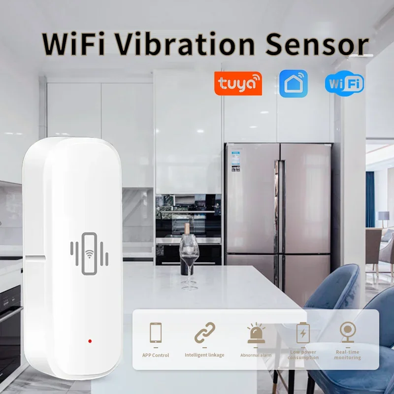 Smart Vibration Sensor, Tuya WiFi/Zigbee Motion & Drop Detection Alarm, App Push Alert Home Security Sensor for Doors, Windows