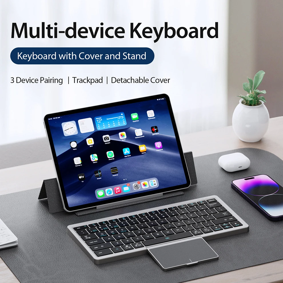 Bluetooth Folding Wireless Keyboard With Touchpad Rechargeable Muti-Device Ipad Keyboard Compatible IPhone Windows Mac Computer