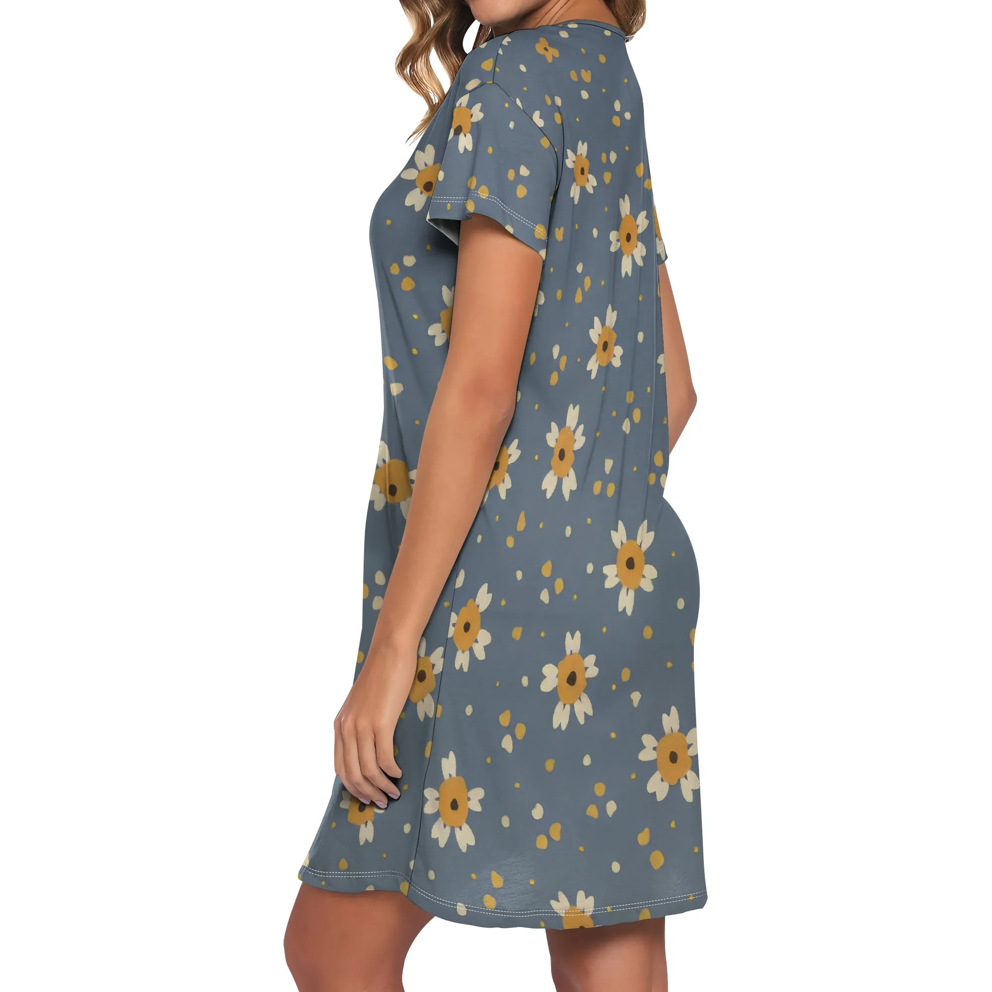 ผู้หญิงขนาดพิเศษฤดูร้อนชุดลําลองเสื้อยืดหลวม Flowy แขนสั้นมินิ Sundress เซ็กซี่ U-คอ A-Line Swing Dress