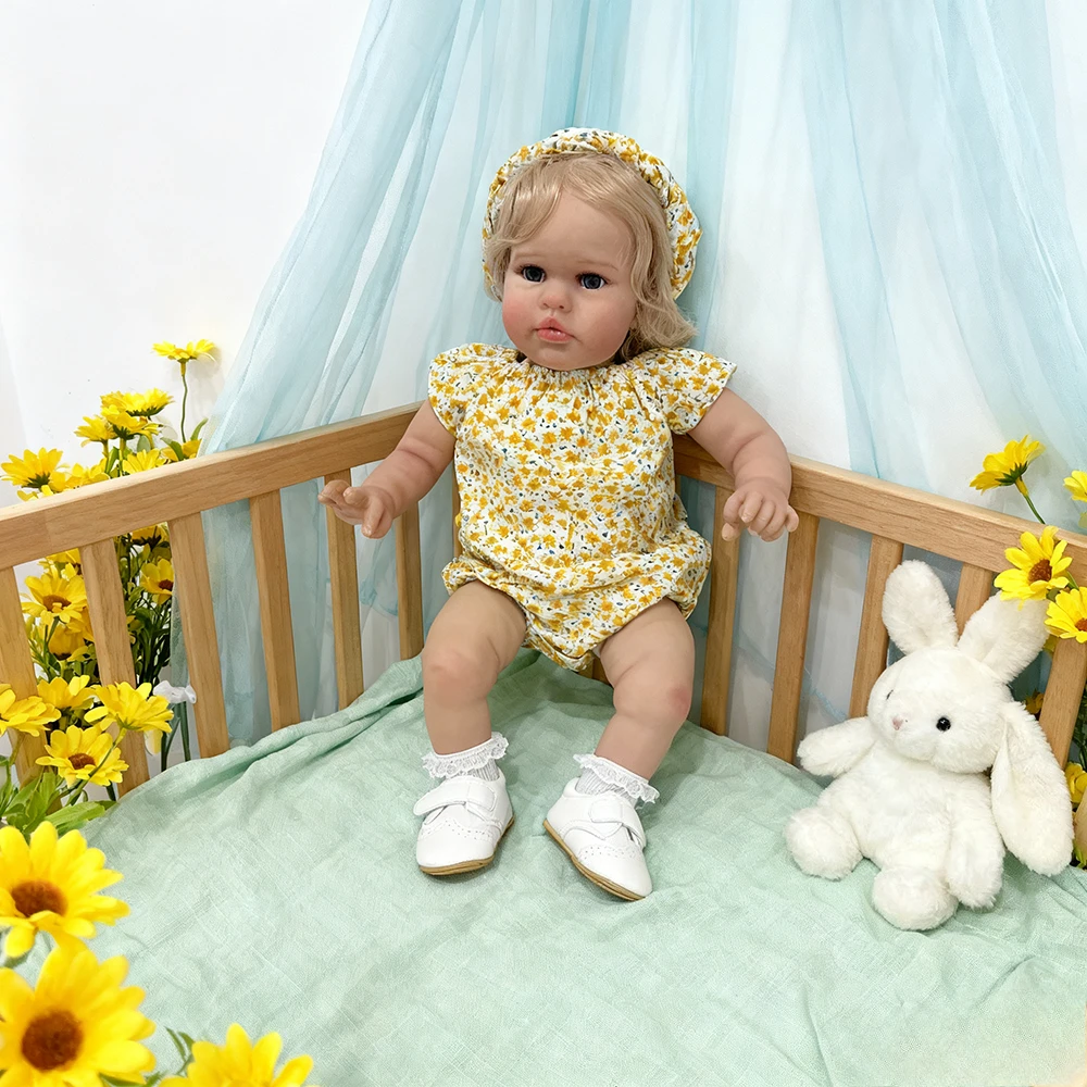 Lalka Reborn Ellie, 60 cm, z malowaniem 3D Genesis, realistyczna skóra, lalka niemowlęca z materiałowym ciałem dla kolekcjonerów.