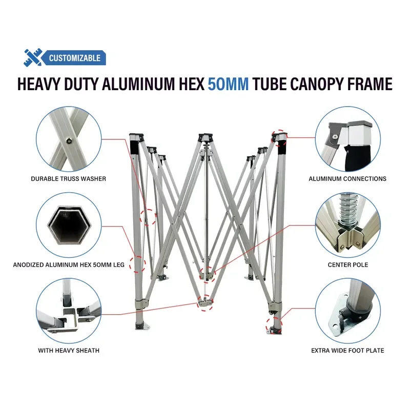 3mx3m Custom 40mm Hexagon Aluminum Frame Easy Set up Marquee Canopy Tent Custom Printed 10x10 Advertising Trade Show Tent