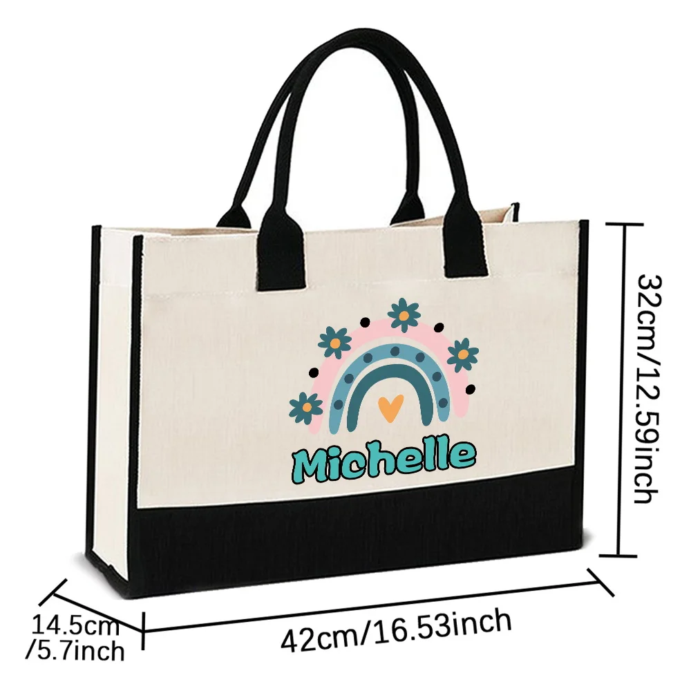 Personalized Customized Name Handheld Linen Bag Foldable Portable Organizer Pouch Grocery Bags Fashion Casual Commuting Pouch