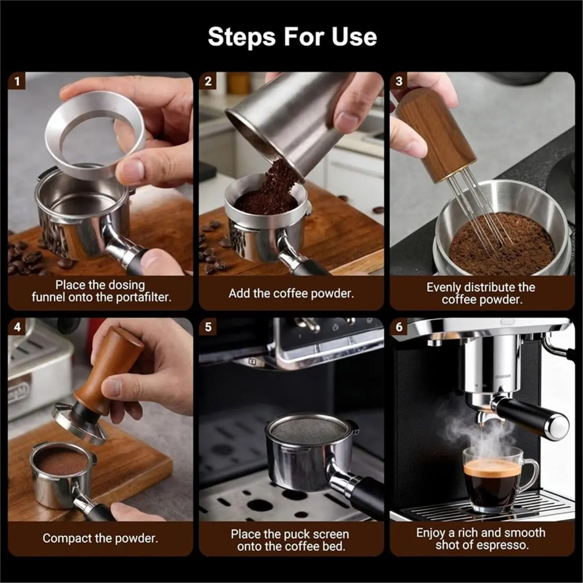 Spring Loaded Calibrated Espresso Tamper 51mm, 4-in-1 Coffee Kit with Leveler, Dosing Funnel & Mat