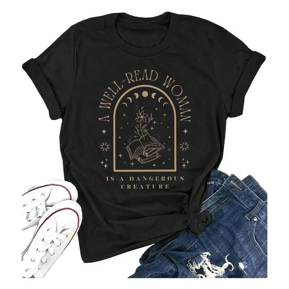 A Well Read Wo T-Shirt Women Reading Book Shirt Cute Book Lover Gift Vintage Graphic Tee Tops Funny Teacher Shirt Fashionable Plus Size Women s T