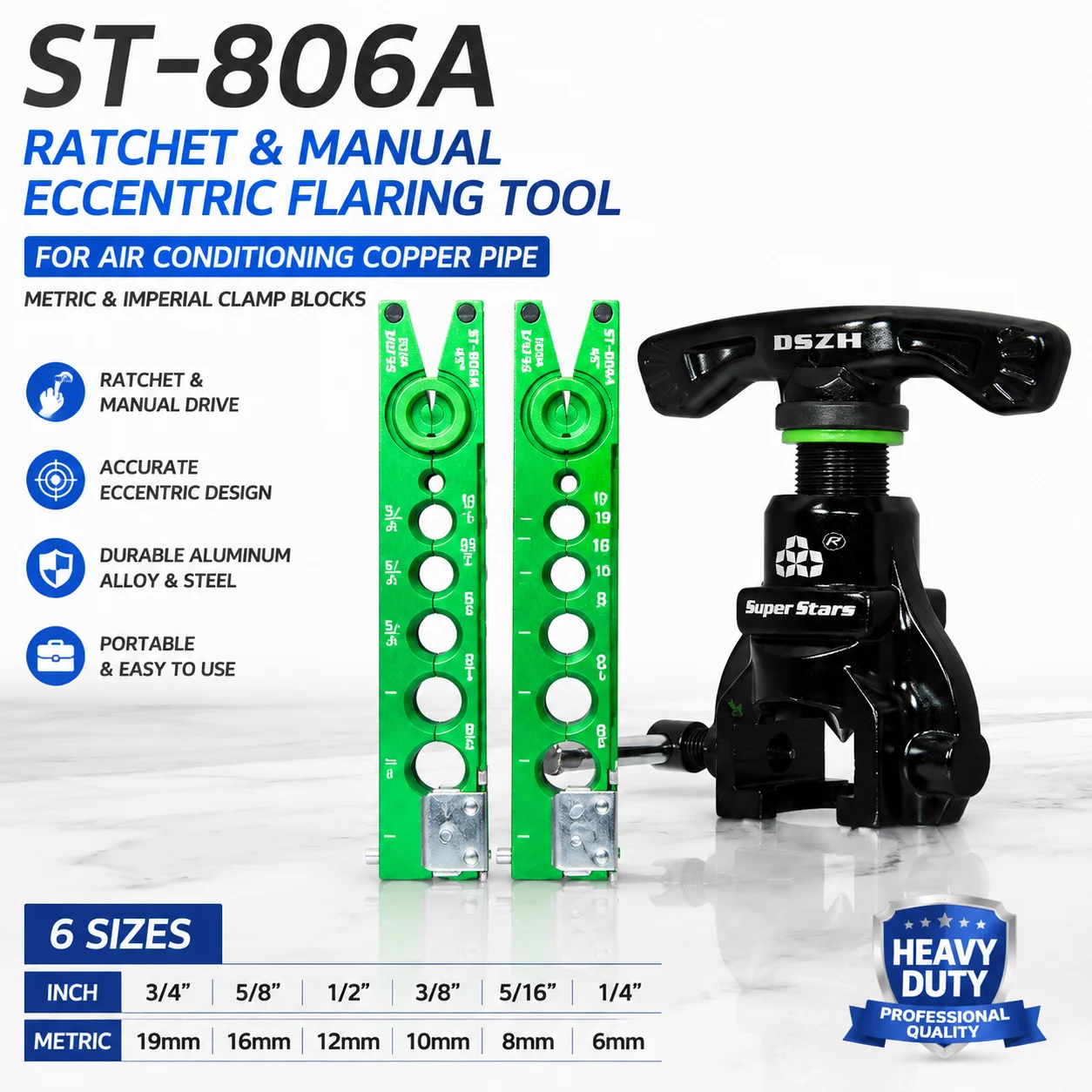 ST-806A Eccentric Reamer Metric Tube Expander 6-19MM Copper Pipe Expander Set Air Conditioner Metric Reamer Flare Tool MET IMP