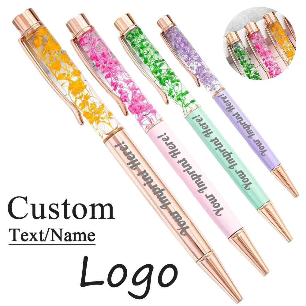 Custom Logo Pen Luxury Flower Metal Ballpoint Pen Engrave Name Text Pens for Graduation Birthday Banquet Personalized Great Gift