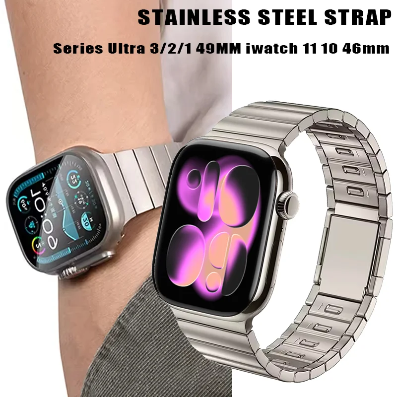 

Stainless Steel Band For Apple Watch Ultra 3/2/1 49mm Magnetic Buckle Bracelet for Iwatch Series 11 10 9 8 7 6 5 46mm 45mm 44mm
