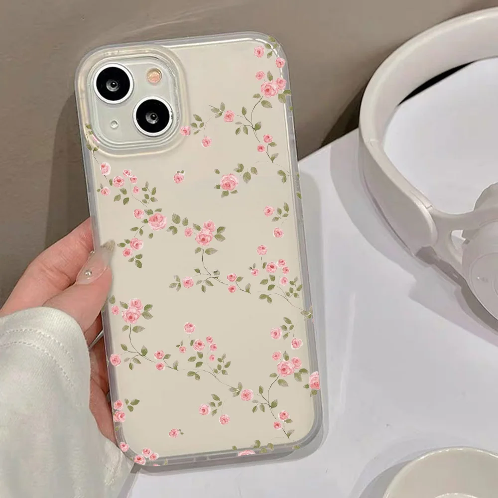 Rose Flower Phone Case For iPhone 15 Pro Max Case iPhone 11 12 13 14 Pro Max 15 Plus 12 13 Mini Soft Transparent Floral Cover