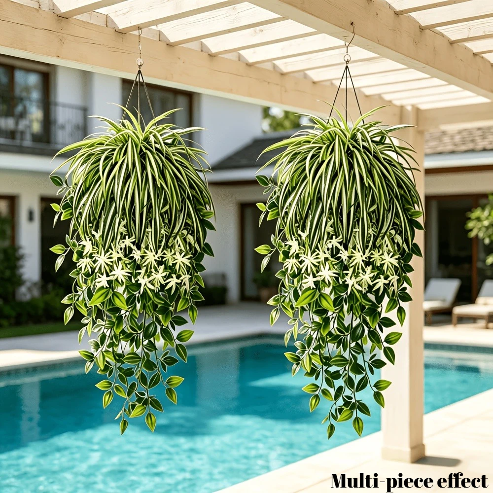 Spider Plant Hanging - ต้นไม้ปลอมรูปแมงมุม 4 ชิ้น ใบไม้สีเขียวห้อยระย้า ดูเป็นธรรมชาติ พร้อมพื้นผิวที่ละเอียดอ่อน