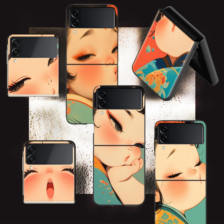 A cute Little Girl With a Chubby Face Phone For Samsung Galaxy Z Flip 5 4 3 5G Case Luxury Cover Z Flip 6 5G Black Cases Shell P