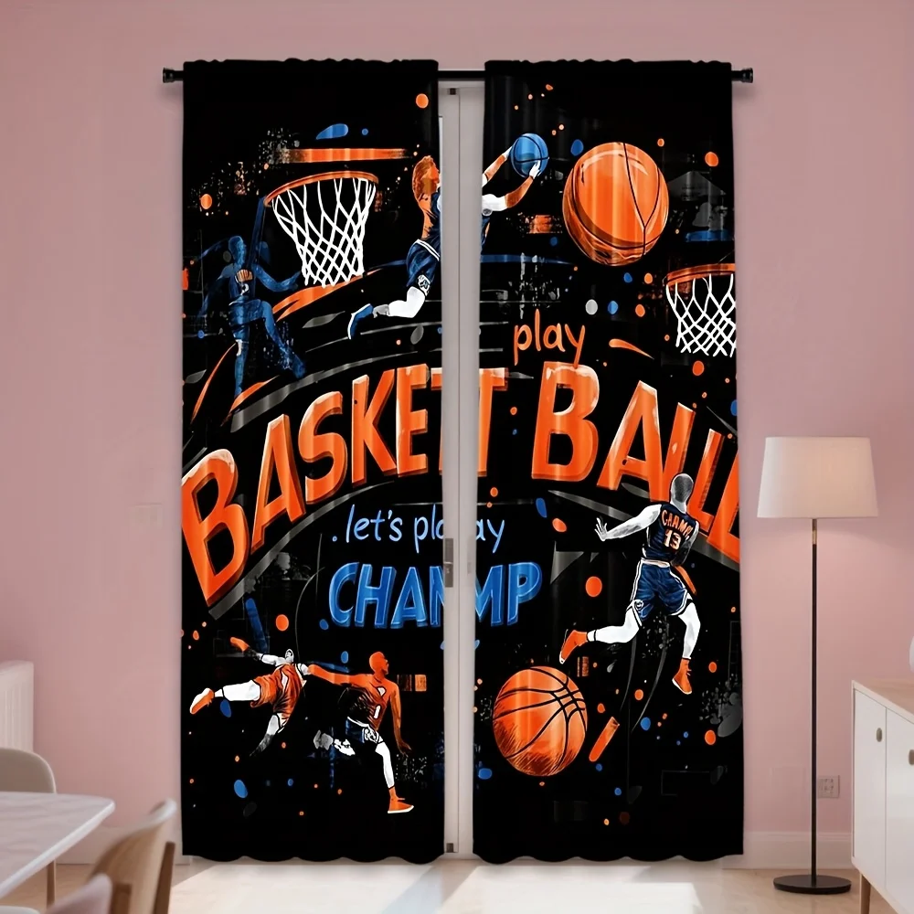 Basketball Sport Theme Curtains Drapes Blackout Man Cave Room Decor Window Treatment Championship Sport Wall Art for Gym Bedroom