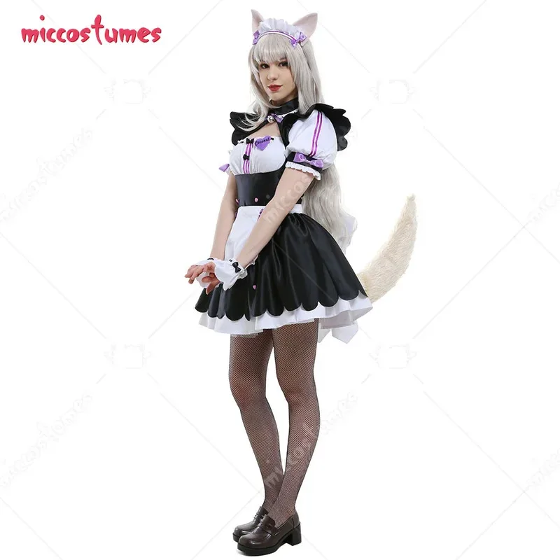 

Cat-cutout maid outfit, with ear clips and cat tail, suitable for cosplay at Halloween anime convention parties