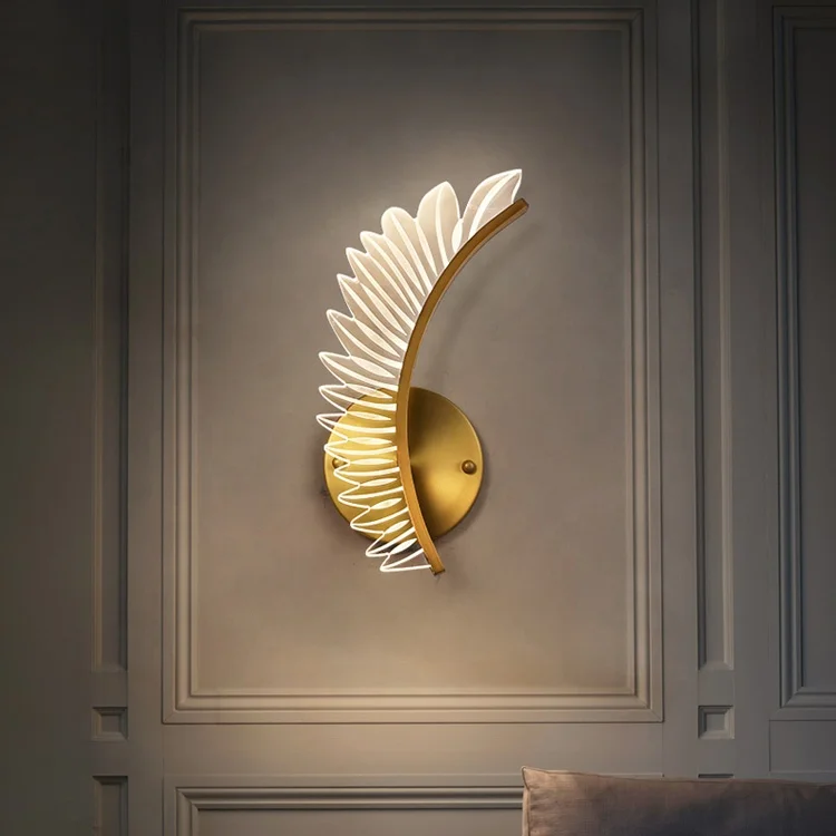 Acrylic Feather Design Luxury Indoor Decor Wall Lamp for Bedsides JY7105