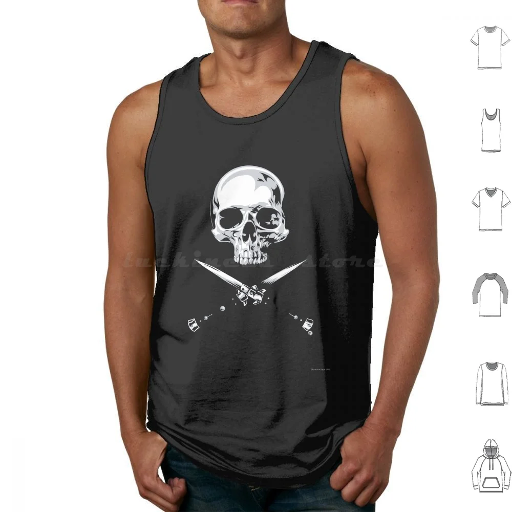 Pocket Knife Tank Tops Vest Sleeveless Skull Crossbones Knife Knives Pocket Knives Pocket Knife Death Dark Bones Darkart