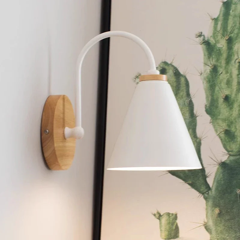 

Nordic Wall Lamp Solid Wood Wall Lamps Bedroom Modern Bedside Light Creative Macaron Wall Lights Living Room Restaurant E27
