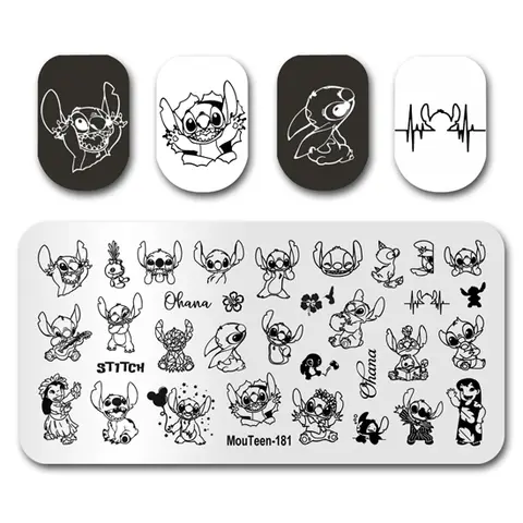 Stamp Plate MouTeen-181 Big Disney Lilo Stitch Nail Stamping Plates Manicure Set For Nail Art Stamper