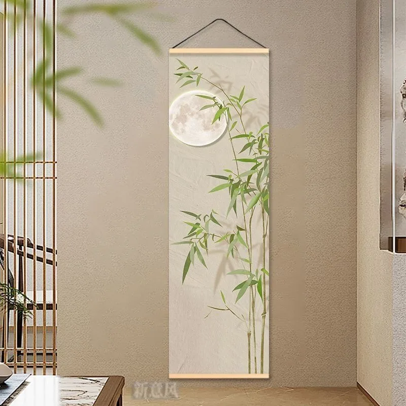 Bamboo Dream Zen Ink Tapestry Wall Hanging, Minimalist Vertical Scroll Painting for Corridor Room Decor Accessories
