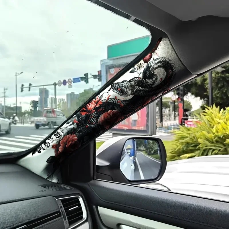 2Pcs Car A Pillar Decor Stickers Snake Rose Butterfly Print DIY Modified Interior Vinyl Decals Car Styling