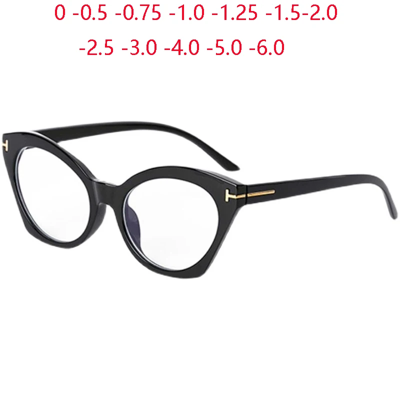 TR90 Cat Eye Myopia Lens Prescription Glasses With Cylinder 1.56 Aspheric Anti Blue Light Nearsighted Glasses 0 -0.5 -0.75 To -6