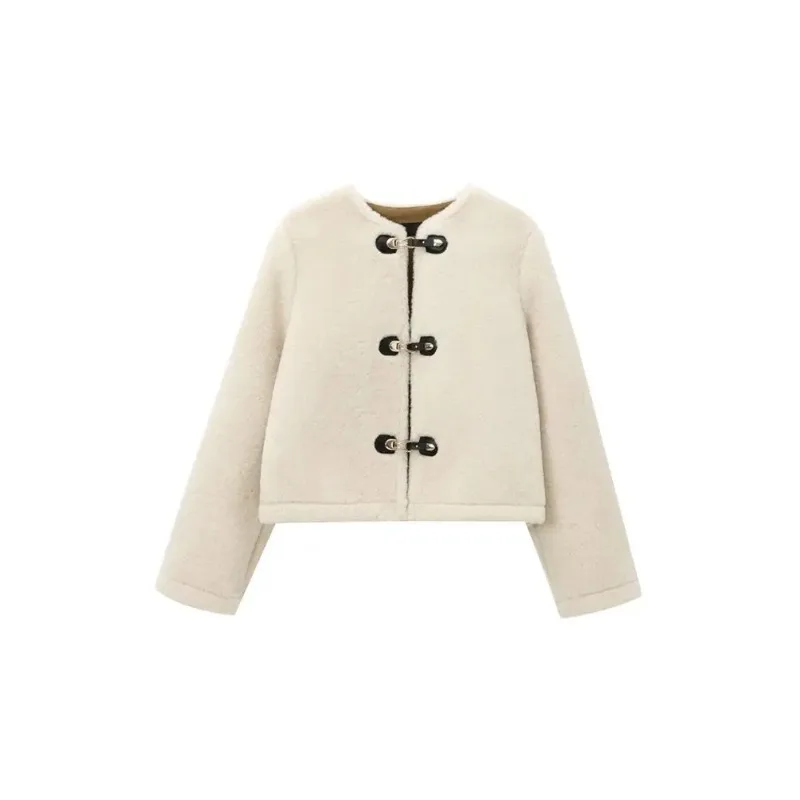 

Thick Warm Faux Fur Jacket for Women, Long Sleeve Coat, Front Toggle, Female Outerwear, Chic Tops, Fashion